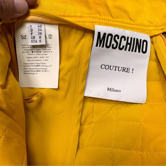 MOSCHINO Couture Yellow Pleated Quilted skirt Size 6 made in‎ Italy Authentic - Picture 10 of 16